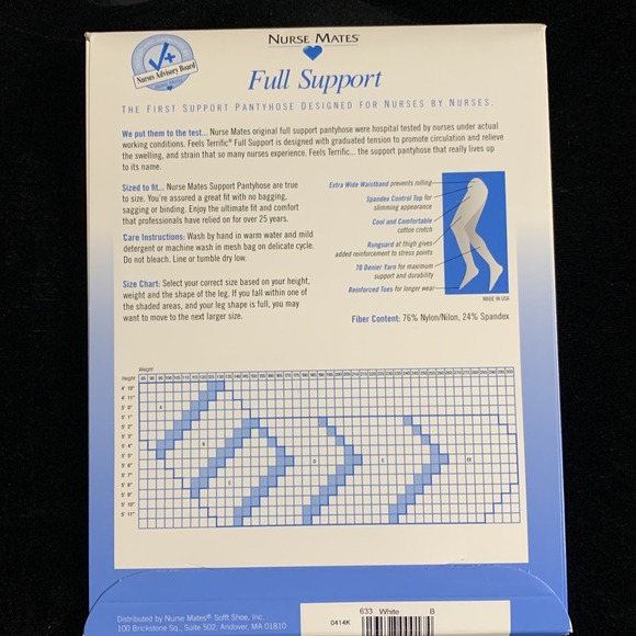 Nurse Mates New Full Support Hosiery White Size B 6mmHg Compression - Picture 2 of 2